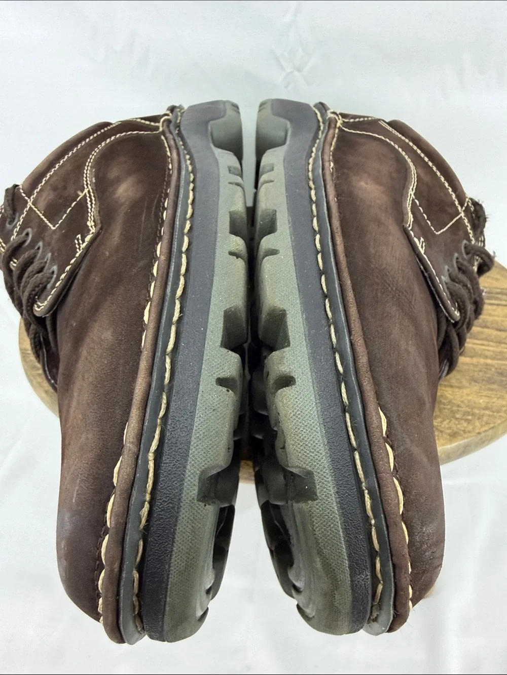 Earth Shoe Mark II Brown Suede w/ Cream Stitches Lace-up Boat Shoes, sz 10